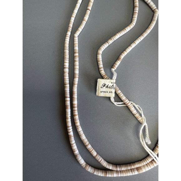 Philippines Shell Heishi Beads 2 Strands Natural Cream 24" Each NOS With Tag 24g - Picture 3 of 5